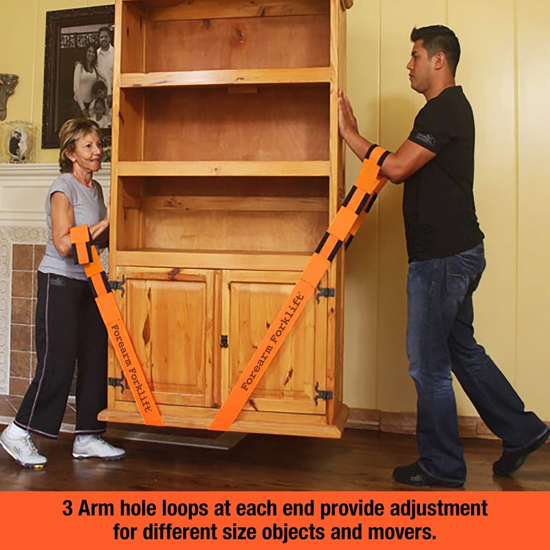 Forearm Forklift Furniture Moving Straps - 2-Person Lifting Strap for Moving Furniture, Appliances, Heavy Duty Carrying for Heavy Objects up to 800 lbs, Forearm Forklift, Orange - Image 4